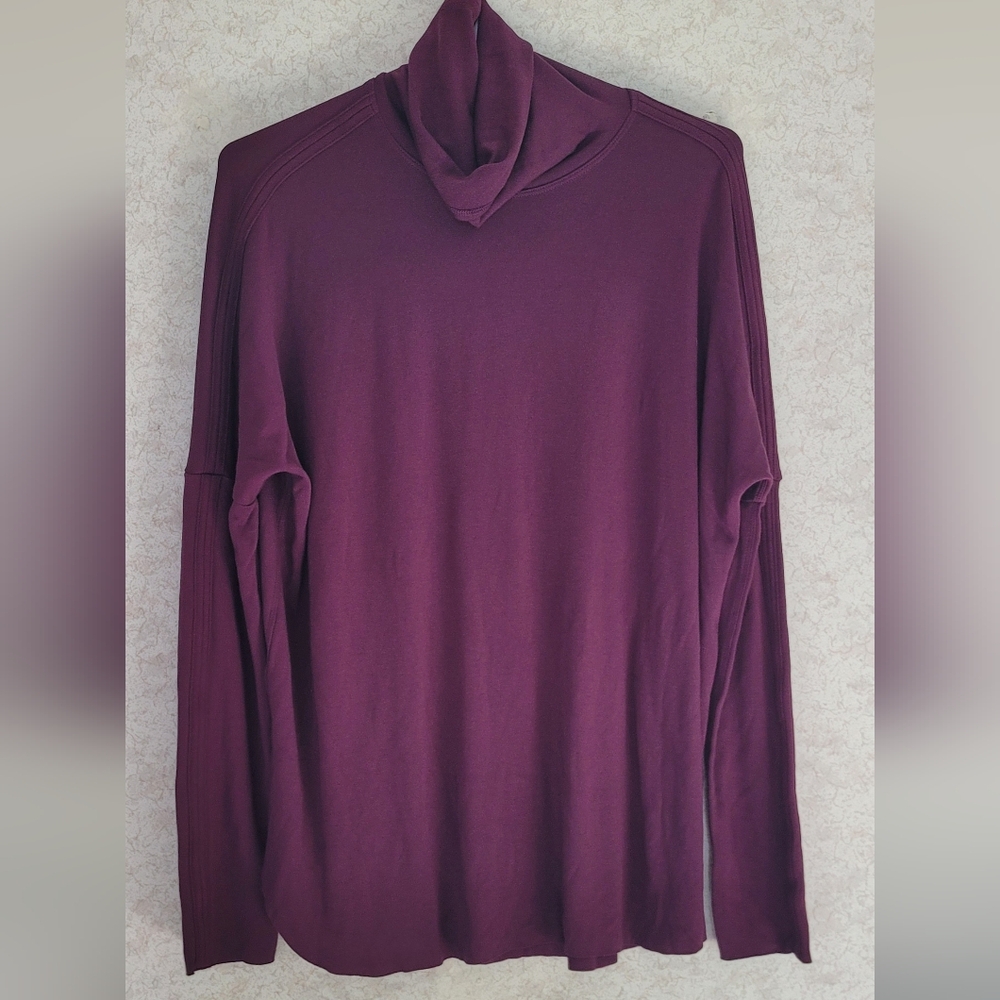 Kit & Ace Cowl Neck Long Sleeve Top Raw Edge Rounded Hem S